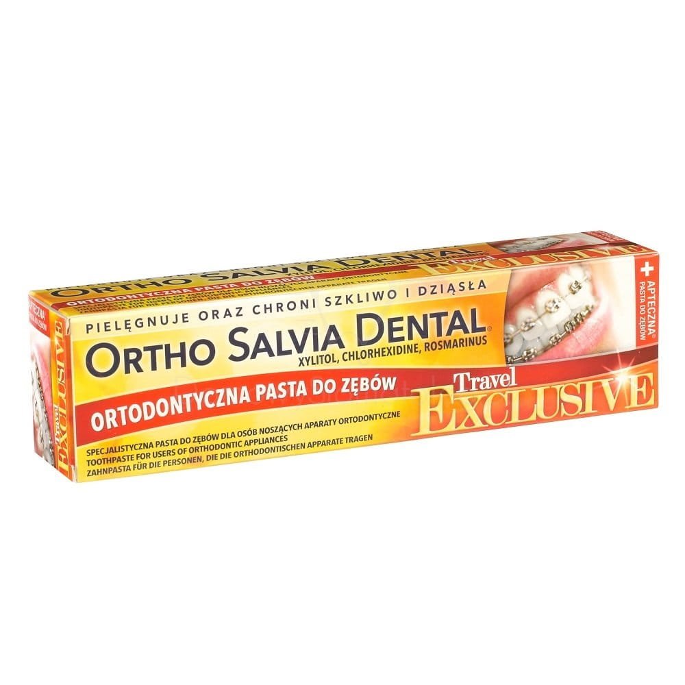 Nieznana ORTHO SALVIA DENTAL Exclusive (Travel) 75ml - PASTA podróżna dla osób noszących aparaty ortodontyczne (żółta)