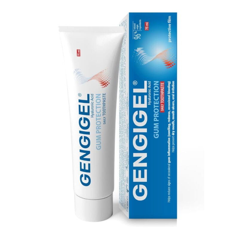 Nieznana GENGIGEL Gum Protection 0,06% 75ml - pasta do zębów z kwasem hialuronowym wspomagająca leczenie stanów zapalnych dziąseł i błon śluzowych