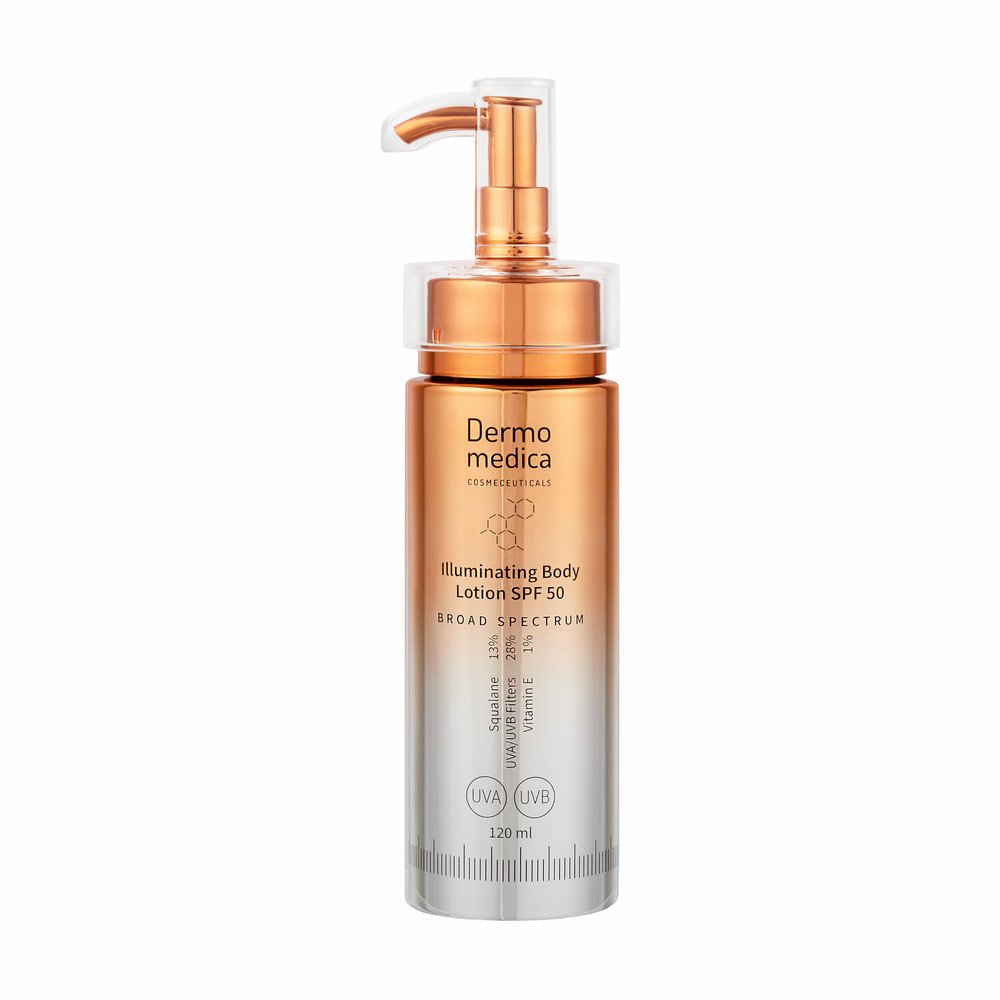 Dermomedica Illuminating Body Lotion SPF50 - aufhellend, gold lotion für den Körper mit Lichtschutzfaktor 120ml — Inhaltsstoffe und Bewertung