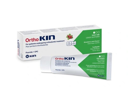 KIN KIN OrthoKIN STRAWBERRY pasta do zębów dla osób noszących aparat ortodontyczny 75ml