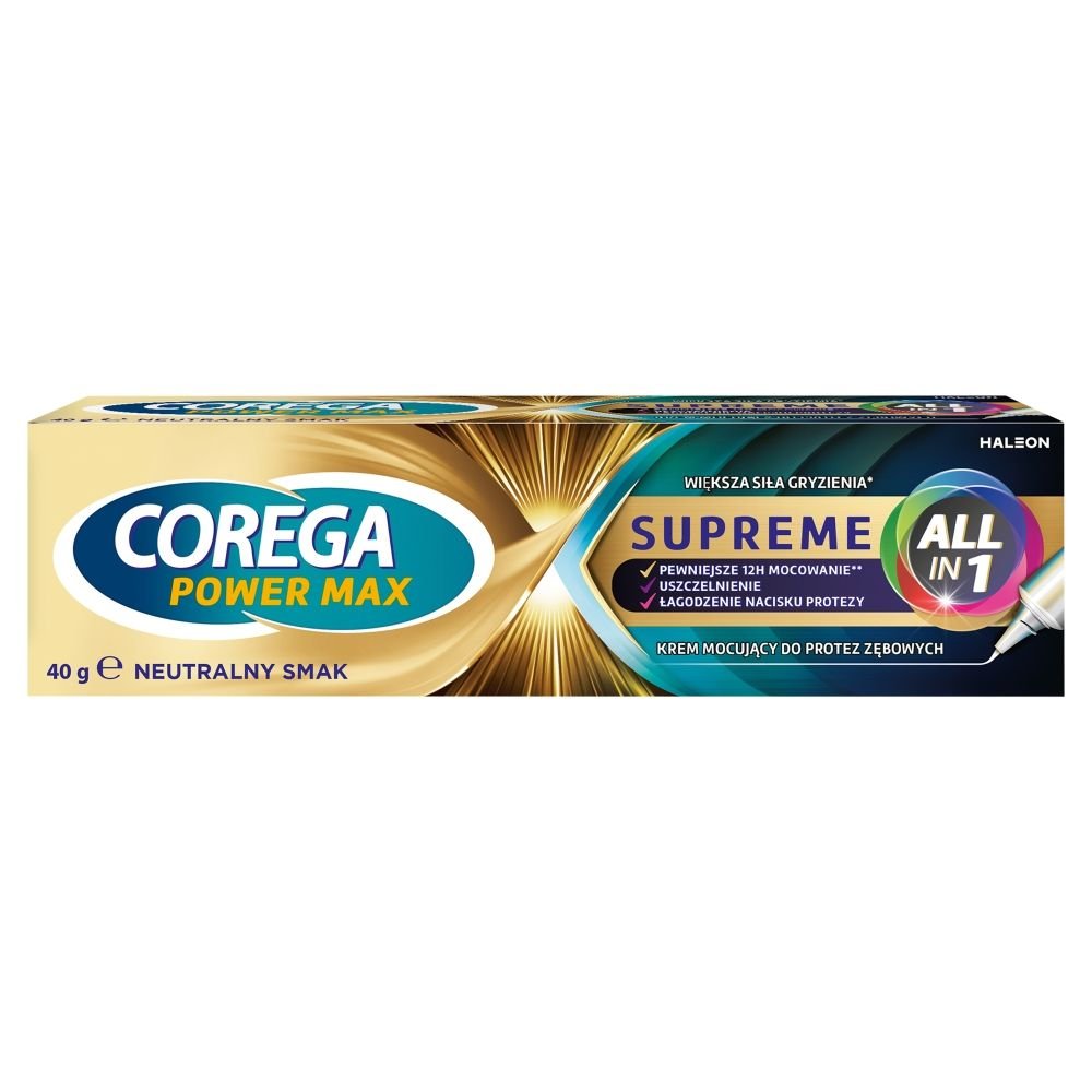 Nieznana Corega Power Max Supreme All in 1,krem mocujący do protez zębowych,40g — Inhaltsstoffe und Bewertung
