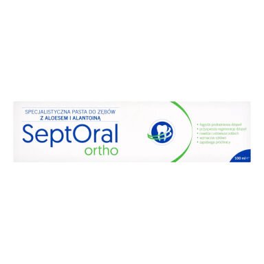 Nieznana SEPTORAL Ortho 100ml - ortodontyczna pasta do zębów z chlorkiem cetylopirydyny 0,05% CPC, aloesem i alantoiną — Inhaltsstoffe i ocena