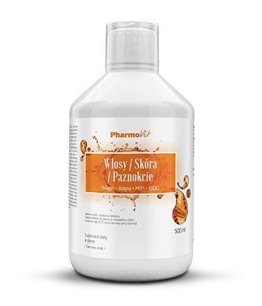 PharmoVit Pharmovit Włosy, skóra, paznokcie kolagen biotyna MSM Q10, 500 ml