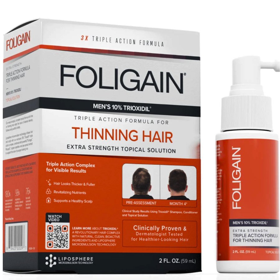 Nieznana Foligain Triple Action 10% Trioxidil kuracja przeciw wypadaniu włosów, łysieniu dla Mężczyzn 59ml — Inhaltsstoffe und Bewertung