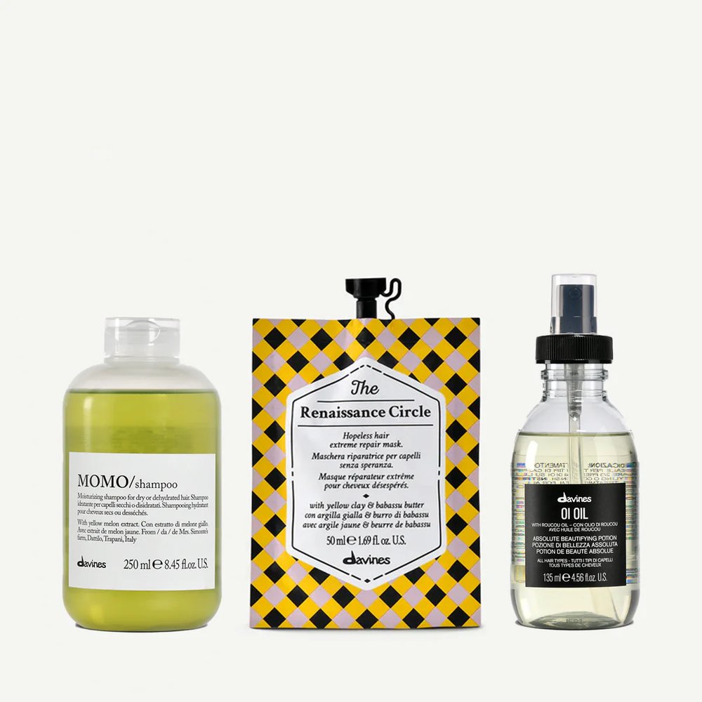 Davines Davines Set tief feuchtigkeitsspendend- Öl OI, Momo Shampoo, Maske Renaissance Circle.