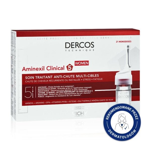 VICHY Vichy Dercos Aminexil Clinical 5, kuracja przeciw wypadaniu włosów dla kobiet, 6 ml, 21 ampułek — Inhaltsstoffe i ocena