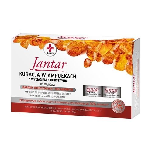 JANTAR Jantar Medica, kuracja w ampułkach z wyciągiem z bursztynu do włosów zniszczonych, 5 ampułek x 5 ml — Inhaltsstoffe i ocena