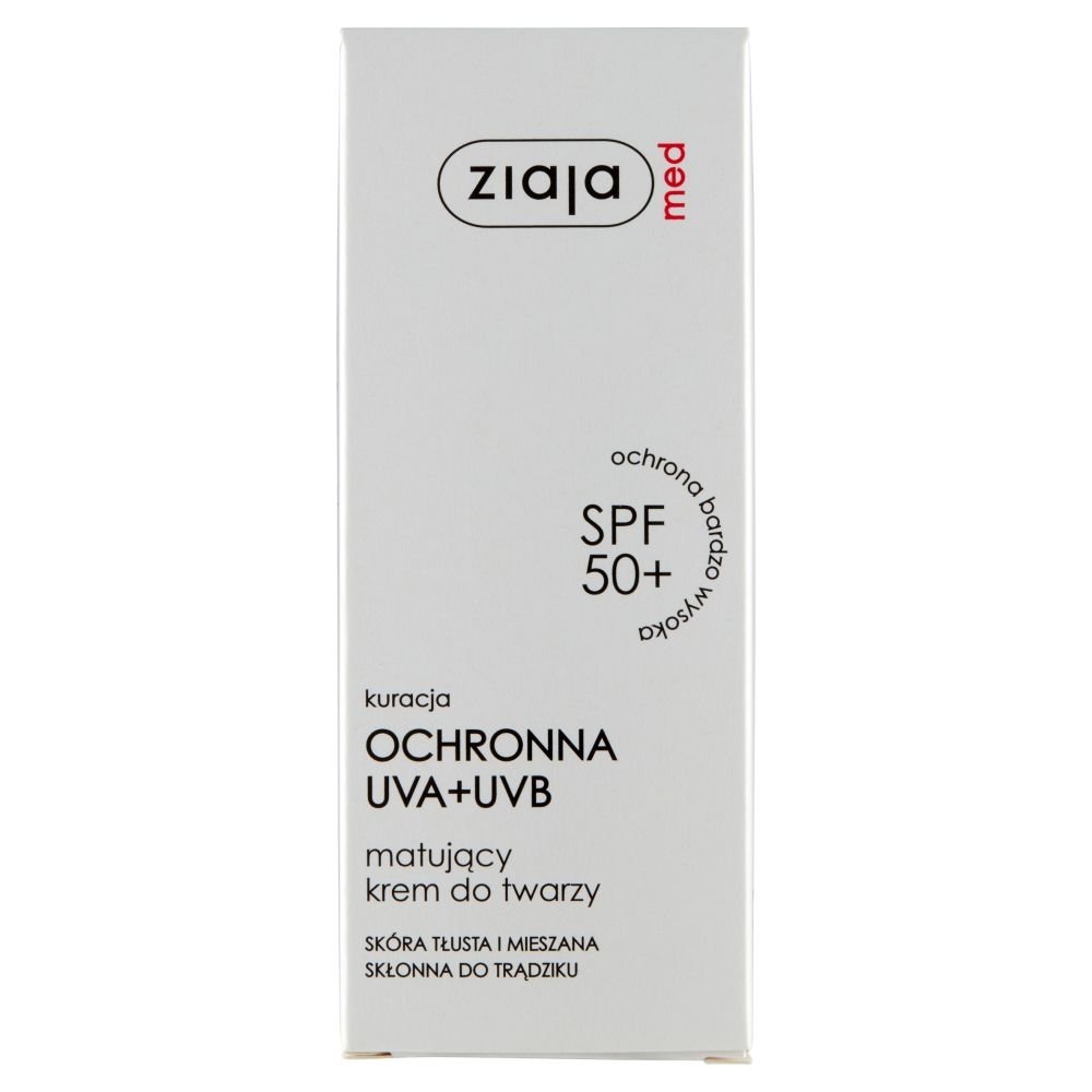 ZIAJA Ziaja Med Kuracja Ochronna UVA+UVB, matujący krem do twarzy, cera tłusta i mieszana,  SPF 50+, 50 ml — Inhaltsstoffe i ocena
