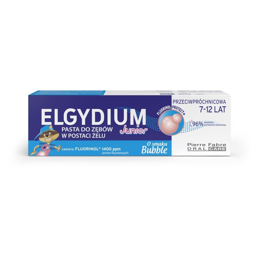 Elgydium Elgydium Junior Fluorinol Protect+,pasta d/zęb,sm.bubble,50ml — Inhaltsstoffe i ocena